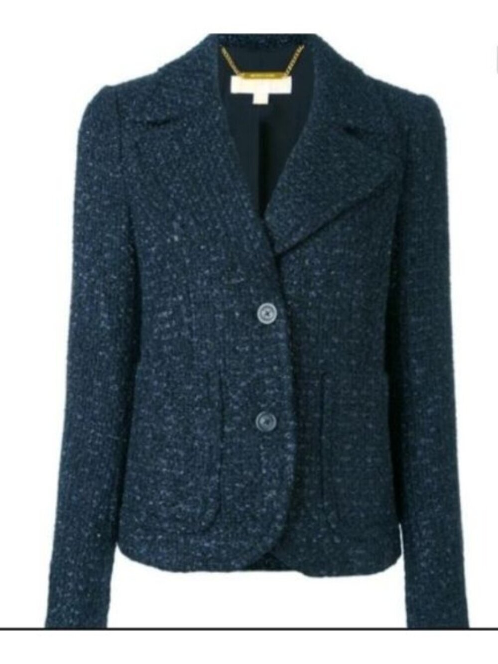 Michael Kors Blue Metallic Tweed Button Front Blazer
